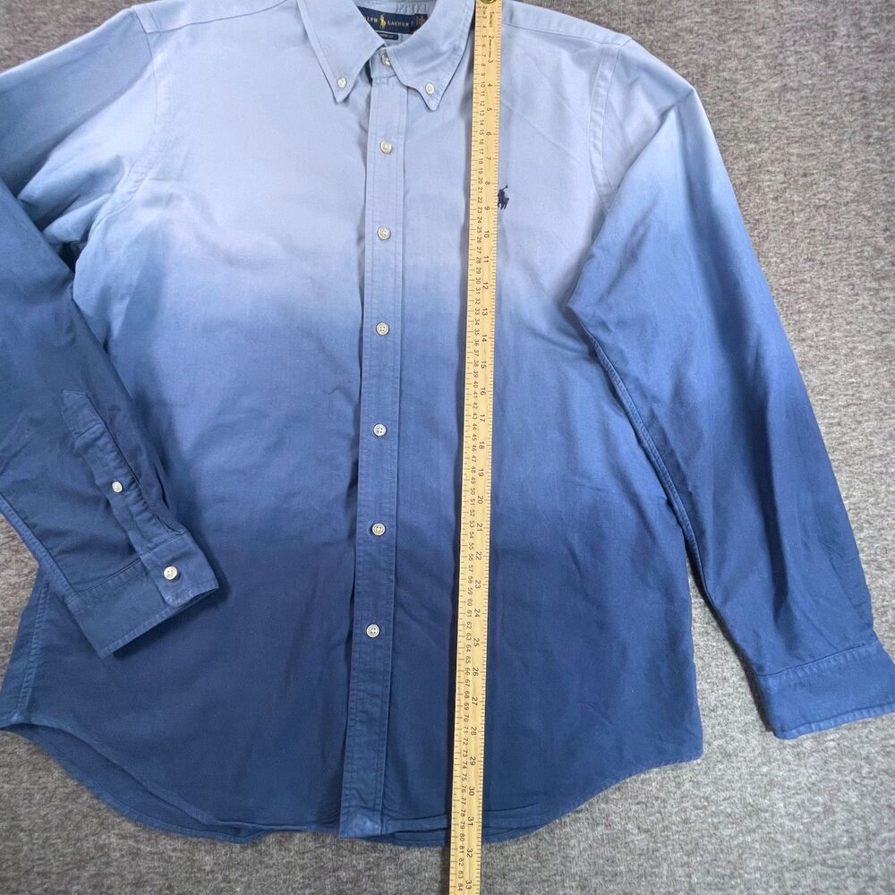 Polo Ralph Lauren Large Blue Ombre Dip Dye Button Down Classic Fit Shirt Preppy - Picture 7 of 11